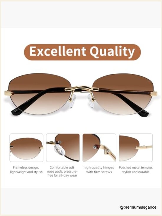 Rimless Oval Sunglasses Y2K Retro Futuristic Eyewear Women